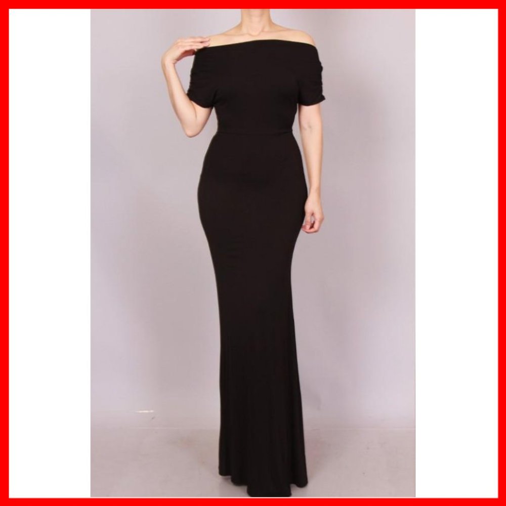 NWT Off Shoulder Solid Color Maxi Dress - Picture 7 of 7